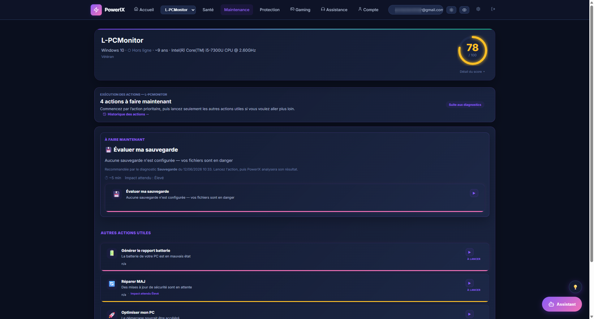 Actions de maintenance proposées par PowerIX