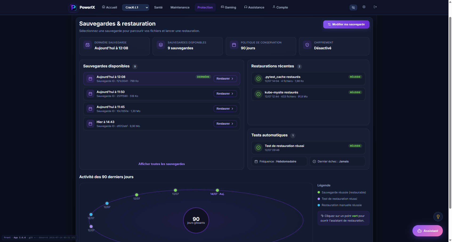 PowerIX backups and restore page