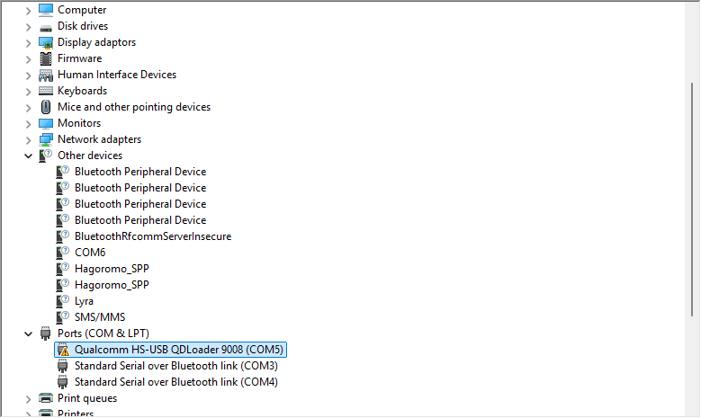 Redmi Pad SE reconnue comme Qualcomm HS-USB QDLoader 9008 dans le Gestionnaire de périphériques Windows